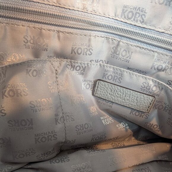Michael Kors Sandrine Handbag Studded Pebble Leather Satchel Gray Crossbody EUC - Picture 9 of 10